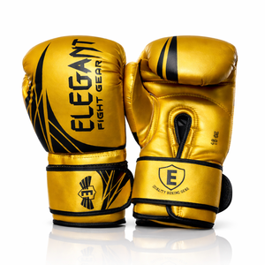 Gants de boxe en cuir doré 6oz-16oz, gants de compétition et d'entraînement professionnels Sanda avec logo personnalisé, fermeture et conception à doigts complets - Product Image 1
