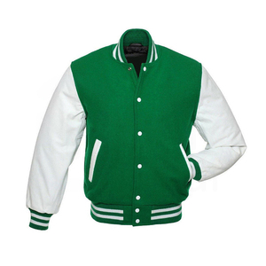 Veste universitaire verte et blanche pour homme, style décontracté, coupe classique, col rabattu, fermeture boutonnée, idéale pour l'automne - Product Image 1