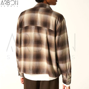 Chemises à carreaux pour hommes, nouvelle collection 2026, sur mesure, style streetwear, dégradé marron, en flanelle de coton, boutonnées avec poches poitrine - Product Image 2