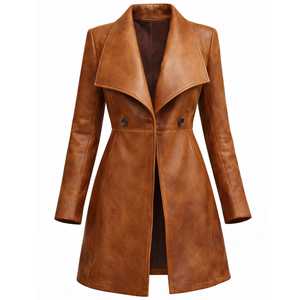 Veste longue en cuir moderne pour femme, style manteau, vêtement d'extérieur chaud, conçue pour la mode urbaine et les tenues saisonnières - Product Image 1