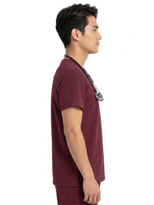 เสื้อสครับผู้ชายสีแดงเลือดหมู คอวี แขนสั้น มีกระเป๋าหน้า ชุดยูนิฟอร์มโรงพยาบาล ผ้าโพลีเอสเตอร์ถัก - Product Image 3