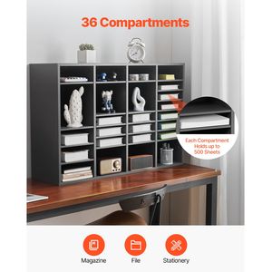 Organisateur de magazines en bois réglable avec 36 compartiments pour usage de bureau - Product Image 1