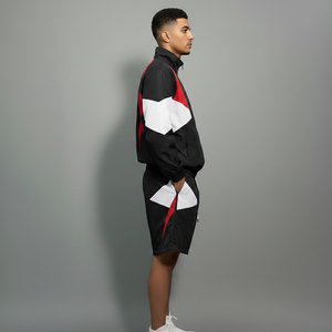 Conjunto Deportivo Informal Transpirable con Capucha para Hombre AFSAR SPORTS, Negro, Rojo y Blanco, Chaqueta y Pantalones Cortos de Poliéster de Secado Rápido - Product Image 5