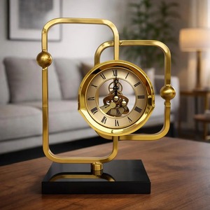 Geometric Brass Desk <b>Clock</b> Mechanical Movement Silent Contemporary Design Decorative Timepiece for Living Room <b>Table</b> And Bedroom - Product Image 3