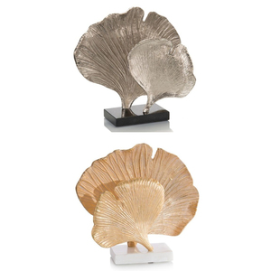 Escultura de Hoja de Ginkgo Dorada de Calidad Deluxe, Hecha a Mano en Aluminio, con Base de Mármol para Decoración de Escritorio u Oficina - Product Image 1