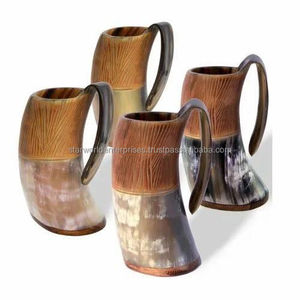 Pur fait à la main Ox Viking corne à boire gobelet tasse en verre vraie vache corne à boire verre Viking corne Tankard tasse du fournisseur indien - Product Image 1