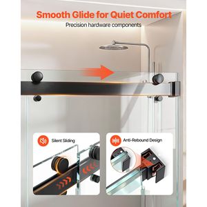 Porta Doccia Scorrevole Senza Telaio in Vetro Temperato Trasparente 48'' x 76'', Spessore 3/8'', Insonorizzata e Anti-Schiacciamento - Product Image 3
