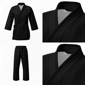 Ensemble d'uniformes de karaté gris en coton pour adultes unisexe, tenue d'arts martiaux avec ceinture noire, durable, teinture unie, fournisseur en gros OEM ODM - Product Image 3