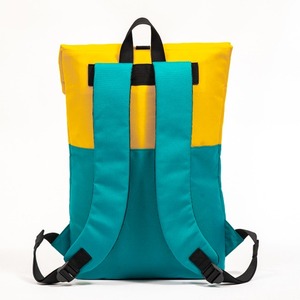 Yellow and blue color matching design <b>backpack</b> simple roll top <b>backpack</b> <b>large</b> capacity sports <b>backpack</b> daily bag - Product Image 4