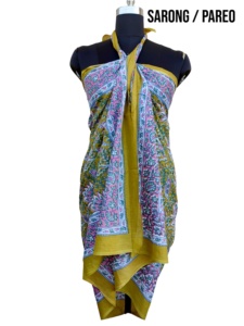 Sarong Indio Hecho a Mano para Mujer, Moderno, de Algodón Blanco con Estampado Floral, de Secado Rápido y Transpirable, para el Verano - Product Image 2