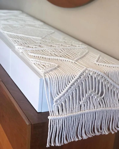 White Macrame Cotton Handmade Table <b>Runners</b> Boho Style Size: 14 X 78 Inches Woven Knotted Design <b>Runner</b> for Home Decor - Product Image 2