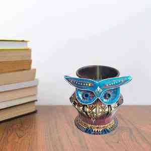 Petit porte-bougie en métal en forme de hibou indien, accent d'éclairage pour créer une ambiance chaleureuse sur les étagères et dans l'hôtellerie - Product Image 4
