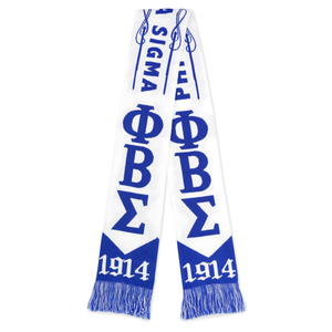 Écharpe Phi Beta Sigma bleu roi et blanc avec lettres grecques tricotées, vêtement de fraternité 1914, écharpe élégante et chaude pour l'hiver - Product Image 1