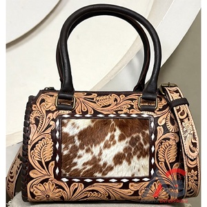 New Personalized Handmade Hand <b>Tooled</b> <b>Leather</b> Speedy Bag Genuine Cow <b>Leather</b> Spacious Capacity Durable Travel Zipper Duffel Bags - Product Image 1