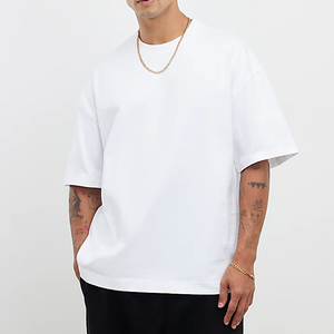 Camiseta Blanca de Manga Corta con Cuello Redondo para Hombre, Corte Holgado, Color Sólido, Tejido de Punto Jersey, Algodón Casual, Ecológica, 220g - Product Image 5