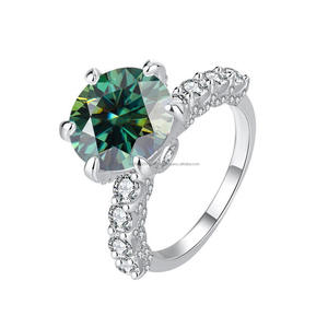 <b>Emerald</b> Green Moissanite <b>Ring</b> Round Cut Statement Center Stone <b>Silver</b> Bridal Jewelry Unique Engagement <b>Ring</b> - Product Image 1