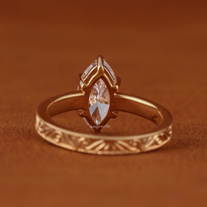 IGI Certified Marquise Cut Lab Grown Diamond Engagement <b>Ring</b> Vintage Engraved Solitaire 14k Solid Gold Wedding <b>Ring</b> - Product Image 4