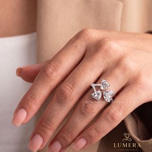 <b>Heart</b> Cut Three Stone Ring Lab Grown Diamond for Women Elegant Bridal Engagement Wedding Fashion Jewelry - Product Image 5