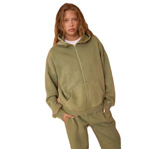 Sweat à capuche pour femme en molleton de coton de haute qualité, lourd, à fermeture éclair intégrale, personnalisé avec broderie sur le devant, pour l'hiver - Product Image 1