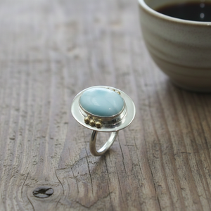 Top quality Larimar Gemstone <b>Ring</b> 925 <b>Silver</b> Brass Beads Handmade <b>Statement</b> <b>Ring</b> Rose Gold Yellow Gold Plated Boho Jewelry Gift - Product Image 1