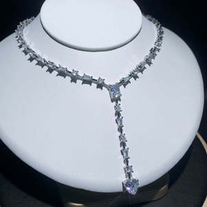 Collar de Moissanita de Alta Calidad en Forma de Y con Corte Baguette y Redondo, Collar de Moissanita VVS, Joyería Nupcial, Regalo - Product Image 3