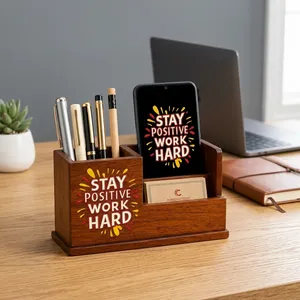 Soporte de Escritorio para Teléfono Móvil y Organizador de Escritorio Hecho a Mano en Madera con Porta Tarjetas, Soporte Premium para Bolígrafos y Lápices para Oficina, Hogar y Mesa de Estudio - Product Image 5