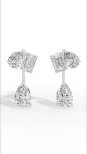 Boucles d'oreilles cascade Opaline multi-pierres avec émeraudes et diamants de laboratoire taille poire, or 18 carats, fournisseur de bijoux fins de luxe - Product Image 3