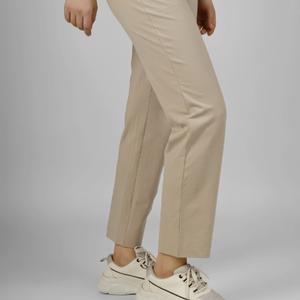 Pantalones Casuales de Otoño para Mujer, Color Beige, Ajustados, de Cintura Alta, Largos hasta el Tobillo, Tejido de Punto con Patrón Geométrico Ecológico, Logotipo en la Cintura - Product Image 6
