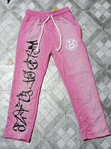 Premium Quality High Street Dtf Printing Sun Fade Men's Flare Trouser Cotton Fleece Men Staked Trouser with Rope <b>String</b> - Product Image 4