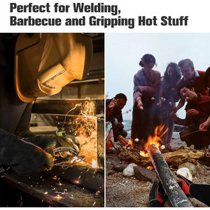 Guantes de soldador de cuero vacuno de diseño personalizado, resistentes al calor y al fuego, guantes de trabajo de doble seguridad para soldadura. - Product Image 6