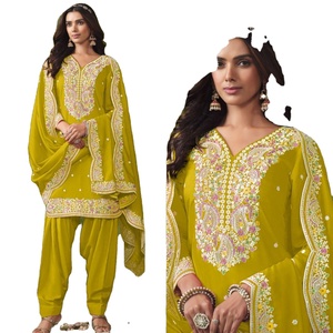 Traje de Fiesta para Mujer India/Pakistaní, Salwar Kameez con Bordado, Traje Patiala de Chanderi, Conjunto Kurta, Vestido de Novia - Product Image 1