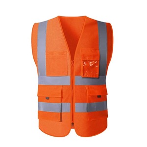 Gilet de sécurité haute visibilité unisexe, vêtements de travail réfléchissants, jaune orange, matière polyester, poches, fermeture éclair - Product Image 2