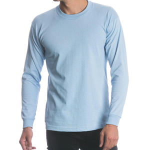 T-shirt à manches longues pour homme, gris, col rond, coupe classique, couleur unie, jersey décontracté, 220 grammes, respirant - Product Image 2