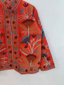 Chaqueta de terciopelo naranja Suzani bordada a mano, abrigo estilo indio hecho a mano, túnica nupcial boho, chaqueta para festivales, regalo para ella/él - Product Image 4