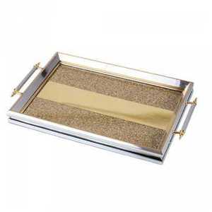 Elegant Rectangle Gold Metal <b>Mirrored</b> Serving Tray with High Rail Handles Luxury <b>Vanity</b> Jewelry Cosmetic Storage <b>Table</b> Platter - Product Image 1