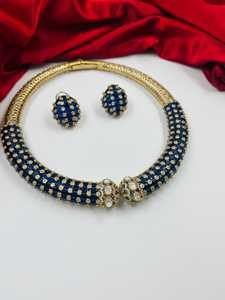 Collier ras du cou Hasli bleu saphir, collier indien, bijoux fantaisie dorés antique - Product Image 1