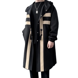 Novo Trench coat Blusão dos homens Patchwork Cor Médio Longo <span class=keywords><strong>Trenchcoat</strong></span> Coreano Moda Coberto Botão Masculino Com Capuz Trench Jacket