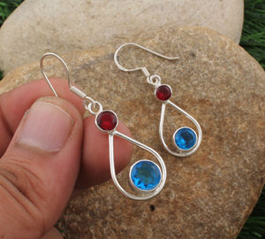 Pendientes de Plata de Ley 925 con Topacio Azul Natural y Granate, Joyería de Lujo con Piedras Preciosas Multicolores, Regalo para Mujer - Product Image 2