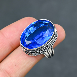 Magnifique bague tendance en topaze bleue de Londres, en argent sterling 925 massif, bijoux faits à la main, vente en gros directe d'usine - Product Image 1
