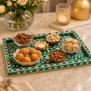 Luxury Bone Inlay Tray Set Handmade Green Decorative Serving Tray Set Premium Coffee Tea Tray Home Decor Wedding <b>Gift</b> Collection - Product Image 3