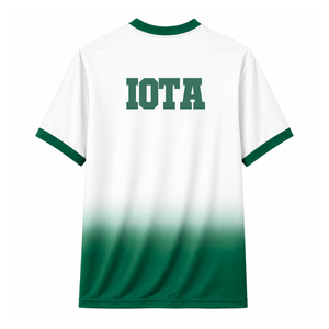 Maillot de football personnalisé Iota Phi Lambda Sorority à manches courtes avec logo sur le devant, dégradé vert et blanc, respirant, pour femmes, modèle Elite - Product Image 3