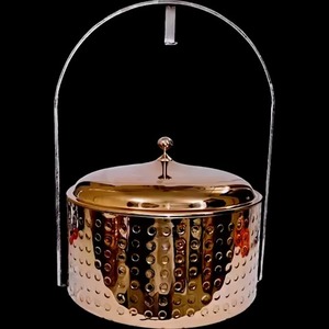 Luxury Stainless Steel Enamel Coated Casserole Hot Pot <b>Rose</b> Gold Hammered Dimple Body Tall <b>Arch</b> Handle Table Top Serving - Product Image 1