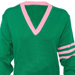 เสื้อสเวตเตอร์ไหมพรมอะคริลิคคอวีแบบหนา สีเขียวและชมพู แฟชั่นสไตล์ใหม่ ของสมาคมนักศึกษาหญิง Divine Nine  ขายส่งสำหรับฤดูหนาว ทรงหลวม - Product Image 2