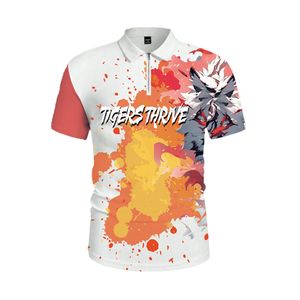 เสื้อโปโลลายเสือ 3 มิติ แบบสั่งทำพิเศษสำหรับผู้ชาย พิมพ์ลายแบบ Sublimation ทั่วตัว ซิป 1/4 สีขาว แดง เหลือง สไตล์สตรีทแวร์ ฮิปสเตอร์ เสื้อผ้าฤดูร้อน - Product Image 2