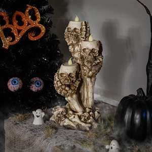 Portavelas con forma de calavera fantasmal – Centro de mesa decorativo para Halloween para decoración de temporada - Product Image 6