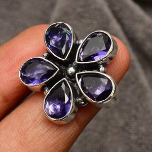 Anillo de Flor de Amatista Hecho a Mano, Plata de Ley 925, Joyería con Piedra de Nacimiento, Gema Natural Púrpura, Anillo para Mujer - Product Image 5