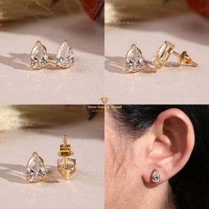 ต่างหูเพชรทรงลูกแพร์คลาสสิกสำหรับใส่ทุกวัน น้ำหนักรวม 2 กะรัต ทองคำแท้ 14K ได้รับการรับรองจาก IGI เพชร CVD ที่เพาะเลี้ยงในห้องปฏิบัติการ ความใส VVS2 สี D - Product Image 5