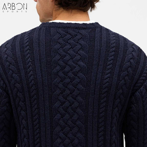 Pulls en tricot classiques pour hommes, col rond, manches longues, vêtements d'hiver décontractés, qualité supérieure, bleu marine foncé, prix de gros - Product Image 5