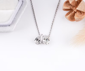 925 <b>Silver</b> Toi Et Moi Pendant <b>Necklace</b> Oval and Pear Cut Lab Grown Diamond Pendant <b>Necklace</b> <b>Solid</b> Gold Jewelry Wholesaler - Product Image 2