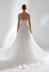 Elegante Vestido de Novia Vintage de Satén con Cuentas, Corte en A, Escote sin Tirantes, Largo hasta el Suelo, Tul, Cintura Natural, Bordado de Cristales - Product Image 6